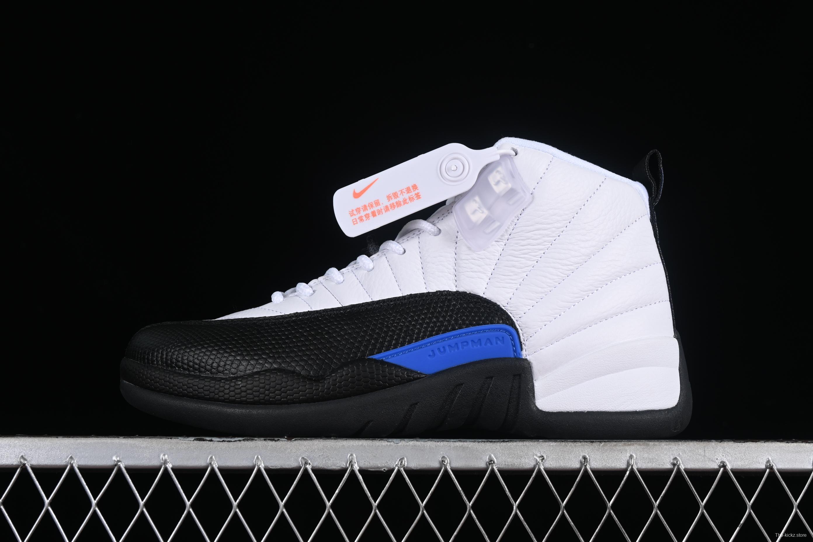 Nike Air Jordan 12 Retro Basketball Shoes in White Black Blue - CT8013-140