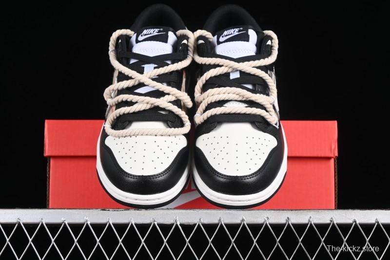 Nike Dunk Low SB Deconstructed Lace-Up Casual Sneakers with Scottish Plaid and Hemp Rope Design - DD1391-100