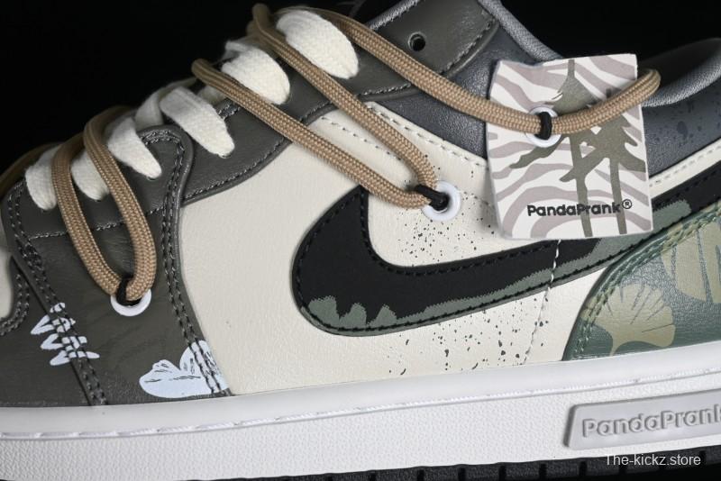 Nike Air Jordan 1 Low Customized Panda Mischief Jungle Adventure Casual Sneakers - 553558-040