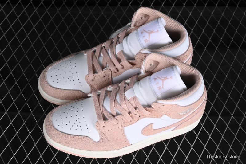 Nike Air Jordan AJ1 Mid Basketball Shoes in White Pink - FN7432-161