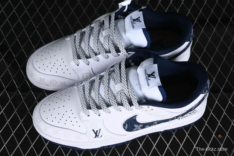 Nike SB Dunk Low LV Collaboration - Blue Midnight Elite Custom Low-Top Casual Skate Shoes - DD1391-122