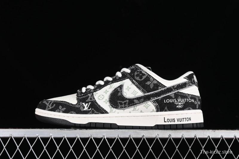 Nike SB Dunk Low LV Collaboration - Black Denim Print Anniversary Custom Low-Top Casual Sneakers - SJ2068-256