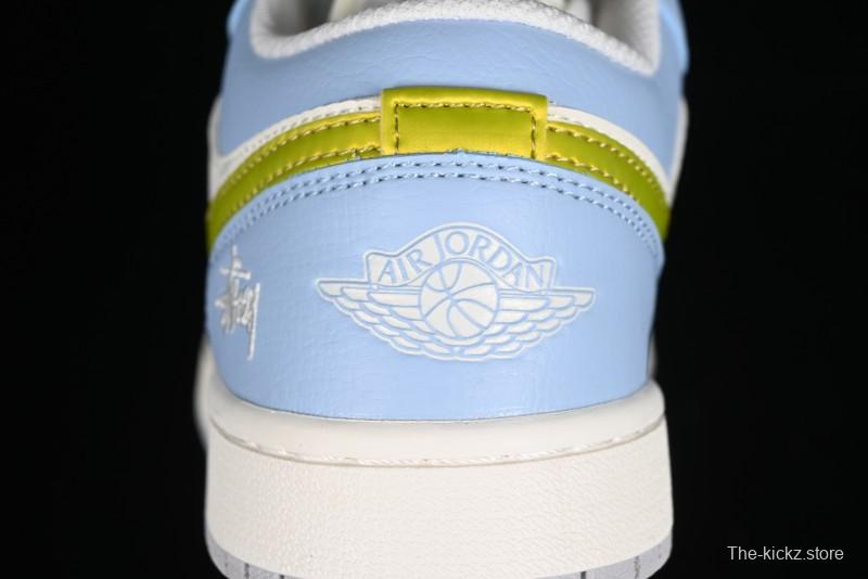 Nike Air Jordan 1 Low Stussy Collaboration - Blue Gold Custom High-End Basketball Shoes - WG8850-007