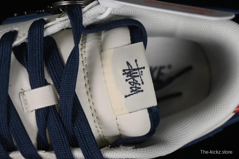 Nike SB Dunk Low Stussy Collaboration - Off White with Big Blue Swoosh Anniversary High-End Custom Low-Top Casual Skate Shoes - XY1688-009