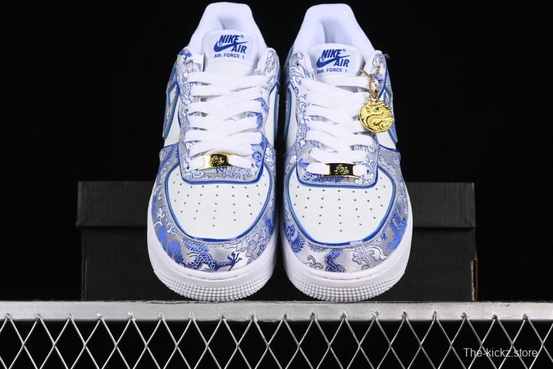 Nike Air Force 1 '07 Low DIY Blue and White Porcelain Dragon Embroidery Casual Sneakers - CW2288-201