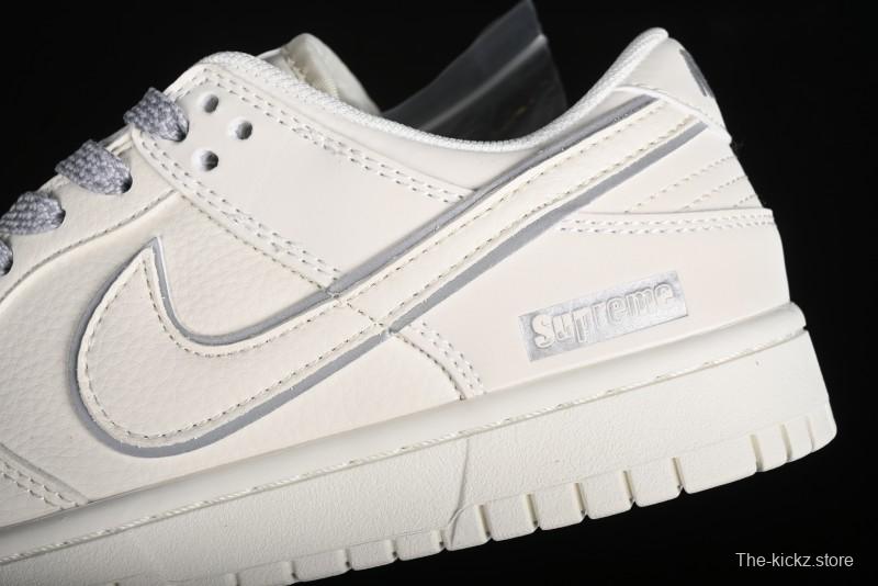 Nike SB Dunk Low Supreme Collaboration - Off White Gray Swoosh Anniversary Custom Low-Top Casual Skate Shoes - DQ1098-392