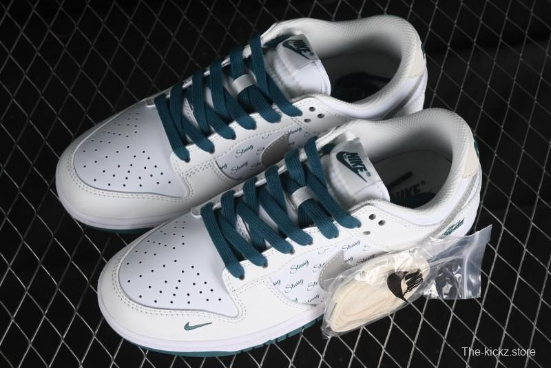 Nike SB Dunk Low Stussy Collaboration - White Grey Green Print Anniversary High-End Custom Low-Top Casual Skate Shoes - XX2025-808