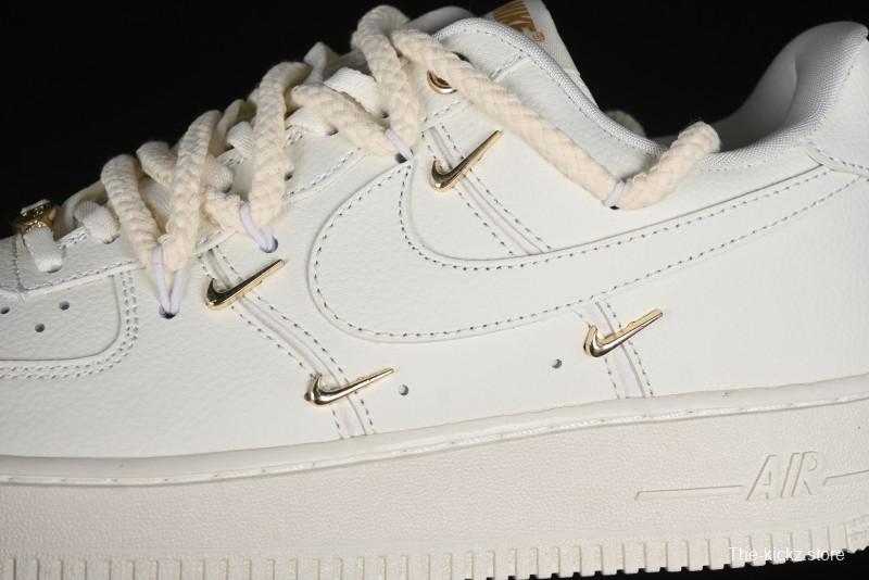 Nike Air Force 1 '07 Low Beige Deconstructed Swoosh Casual Sneakers - FX3654-111