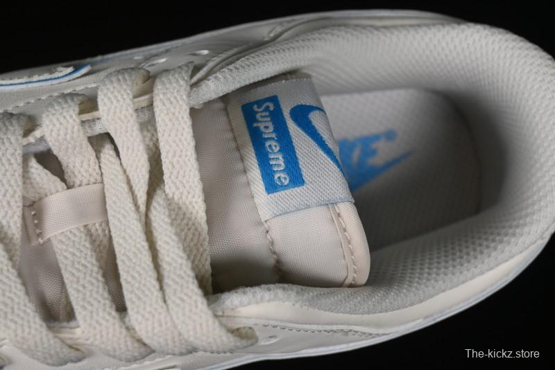 Nike SB Dunk Low Supreme Collaboration - Cream White with Sky Blue Swoosh Anniversary Customized Low-Top Casual Skate Shoes - DJ2024-012