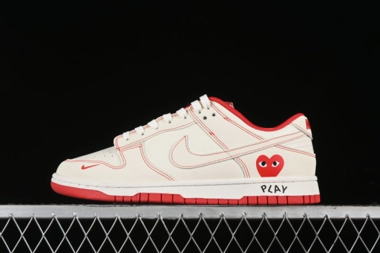 Nike SB Dunk Low Comme des Garcons Collaboration - Off-White Small Red Hook Anniversary High-End Custom Low-Top Casual Skate Shoes - KK1688-100