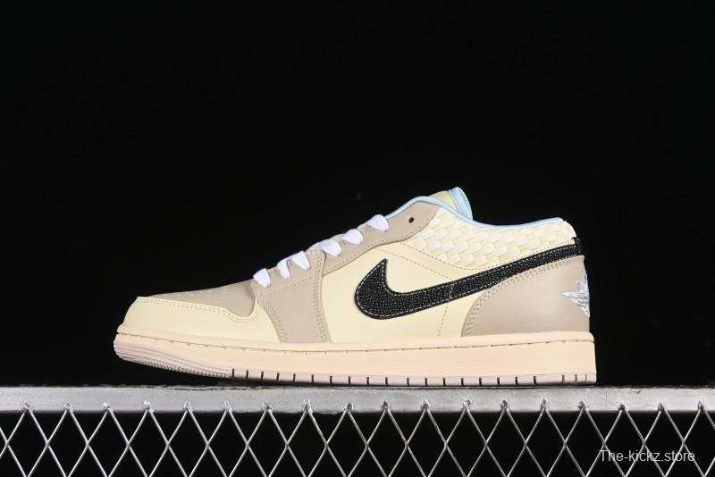 Nike Air Jordan 1 Low Retro Basketball Shoes in Soft Beige with Black Logo Accent - HQ3440-101