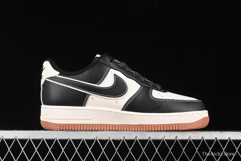 Nike Air Force 1 '07 Low Stussy Collaboration - Black Gum Marked Swoosh Low-Top Casual Sneakers - XZ9688-001