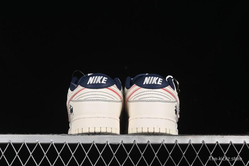 Nike SB Dunk Low Stussy Collaboration - Black Red Bunny Anniversary Custom Low-Top Casual Sneakers - XY1688-012