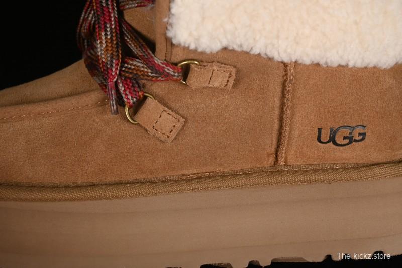 UGG Classic Mini II Fur Lace-Up Platform Short Boots with Treadlite Outsole - 1143954