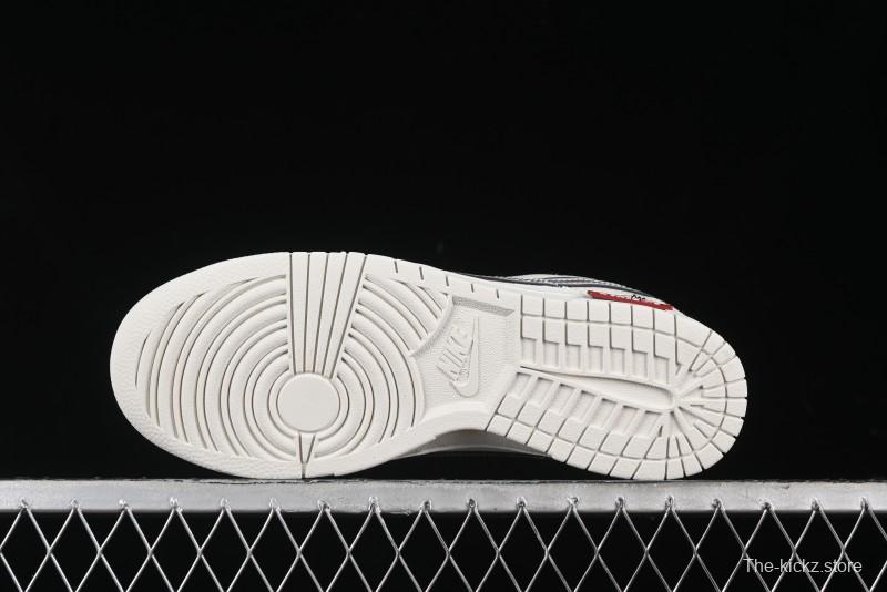 Nike SB Dunk Low Supreme x Stussy Triple Collaboration - Beige Silver Swoosh Anniversary Custom Low-Top Casual Skate Shoes - KK1333-005