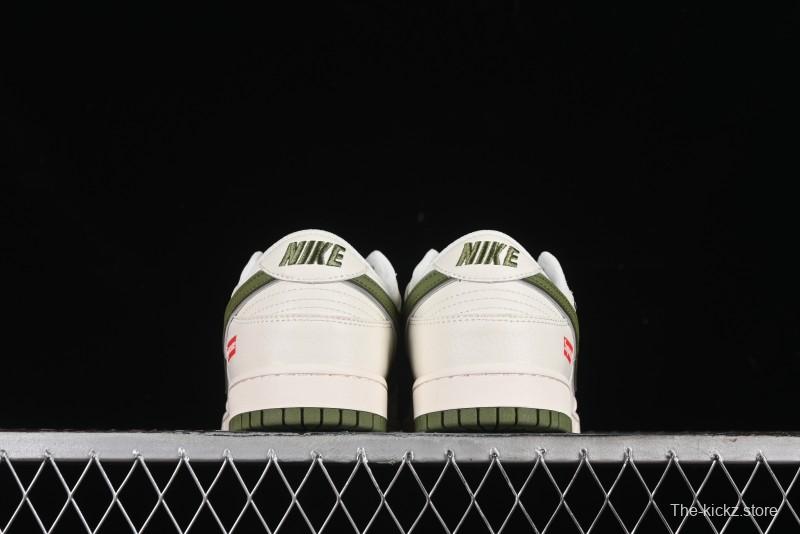 Nike SB Dunk Low Supreme Collaboration - Double Swoosh Beige Dark Green Anniversary High-End Custom Low-Top Casual Skate Shoes - XX2025-689