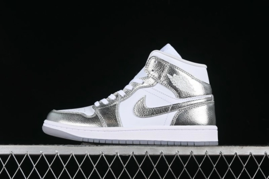 Nike Air Jordan 1 Mid Basketball Shoes Silver White - FN5031-100