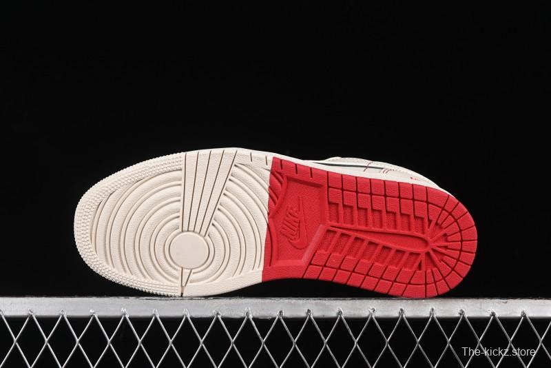 Nike Air Jordan 1 Low AJ1 Supreme Collaboration - Red Rabbit Retro Basketball Shoes - SJ9950-025