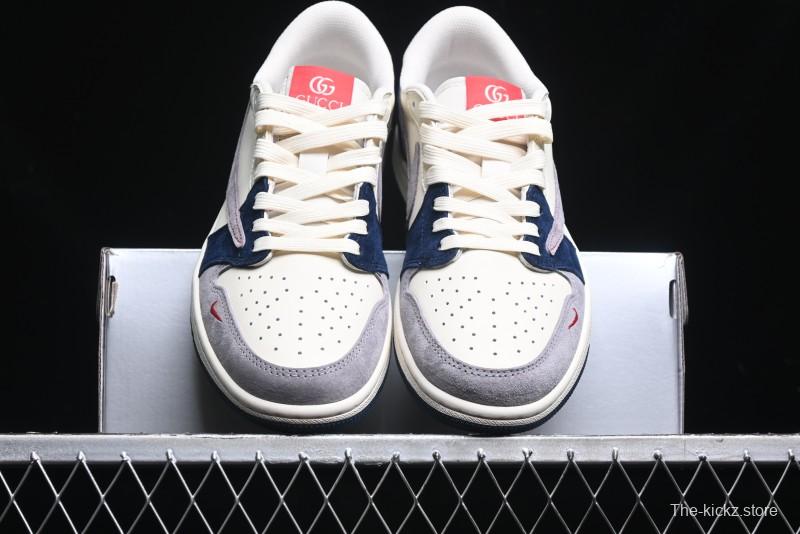 Nike Travis Scott x Fragment Design x Air Jordan 1 Low OG SP AJ1 Multi-Color Patchwork Low-Top Casual Sneakers - DM7866-039