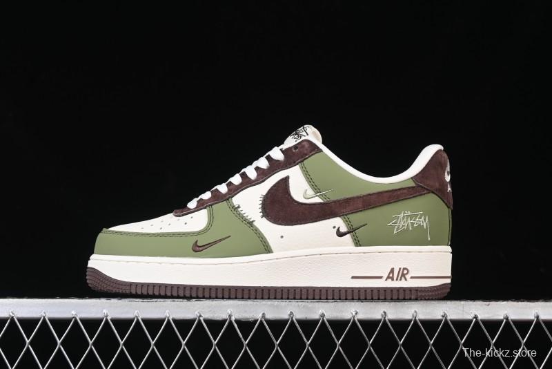 Nike Air Force 1 '07 Low Stussy Collaboration - Green Brown Low-Top Casual Sneakers - KK1988-038