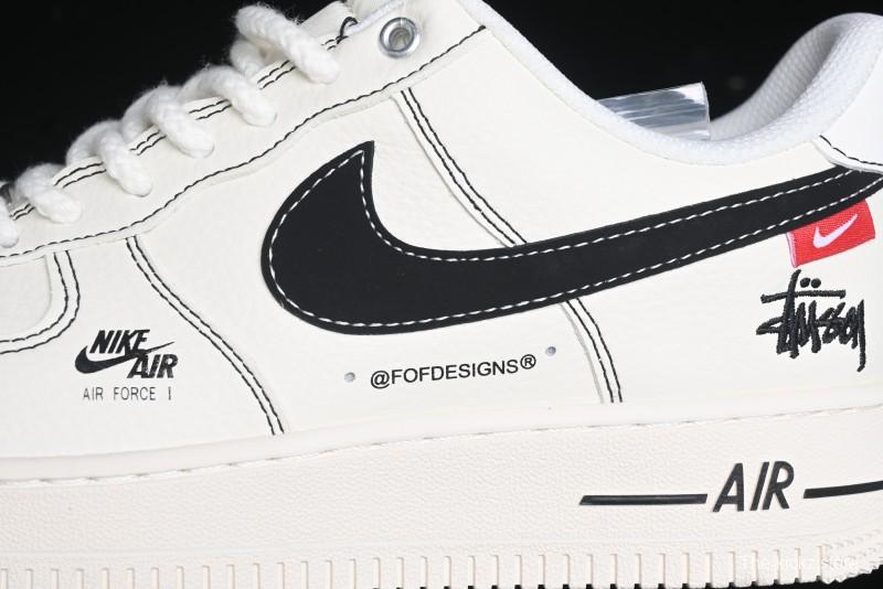 Nike Air Force 1 '07 Low Stussy Collaboration - White Black Swoosh Red Tab Low-Top Casual Sneakers - SJ6698-015