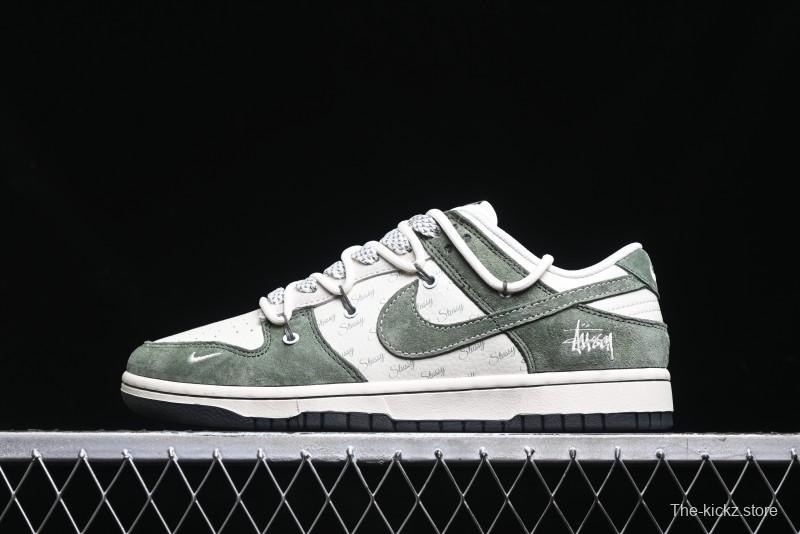 Nike SB Dunk Low Stussy Collaboration - Patina Green Lace-Up Anniversary Custom Low-Top Casual Skate Shoes - XS1186-105