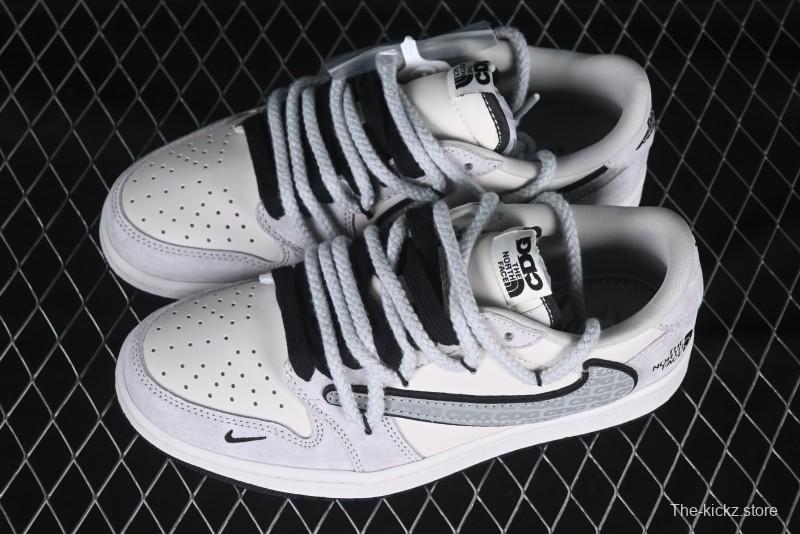 Nike Travis Scott x Fragment Design x Air Jordan 1 Low OG SP AJ1 Snake Year Limited Two-Tone Beige Black Hook Low-Top Culture Casual Sneakers - XX3318-516