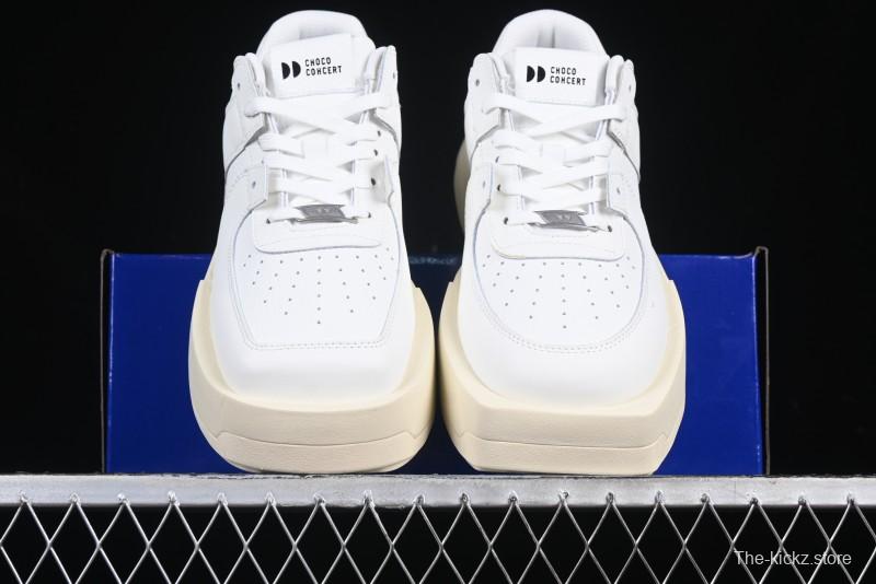 Choco Concert Leather Round Square Asymmetrical Fashion Sneakers White - AJE5