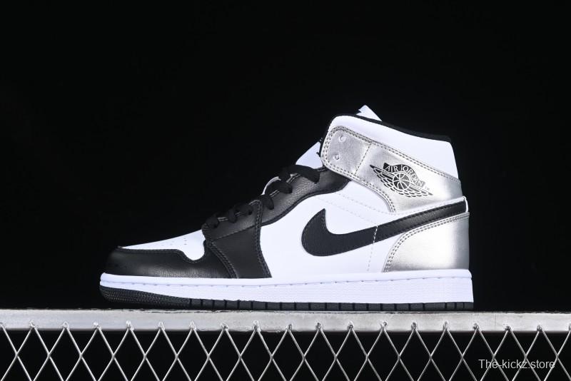 Nike Air Jordan 1 Mid AJ1 Basketball Shoes in Black White Silver - DQ8423-103