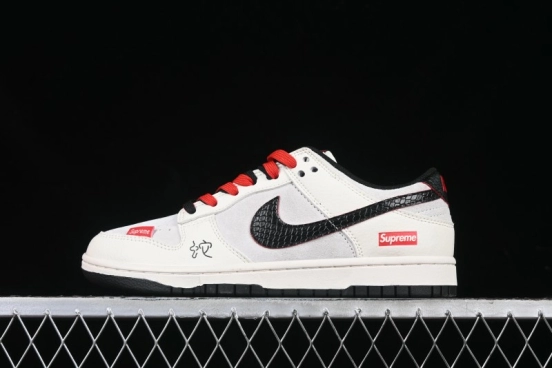 Nike SB Dunk Low Year of the Snake Series - Black Snakeskin with Black Swoosh Anniversary Custom Low-Top Casual Skate Shoes - DM6868-012