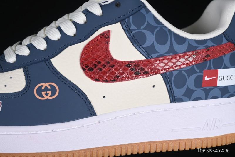 Nike Air Force 1 '07 Low Gucci Collaboration Snake Pattern Red Swoosh Casual Sneakers - DF0188-039
