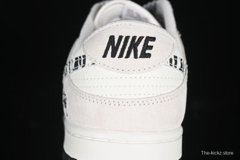 Nike SB Dunk Low Stussy Collaboration Zebra Black White Swoosh Anniversary Custom Low-Top Casual Skate Shoes - DJ2024-060