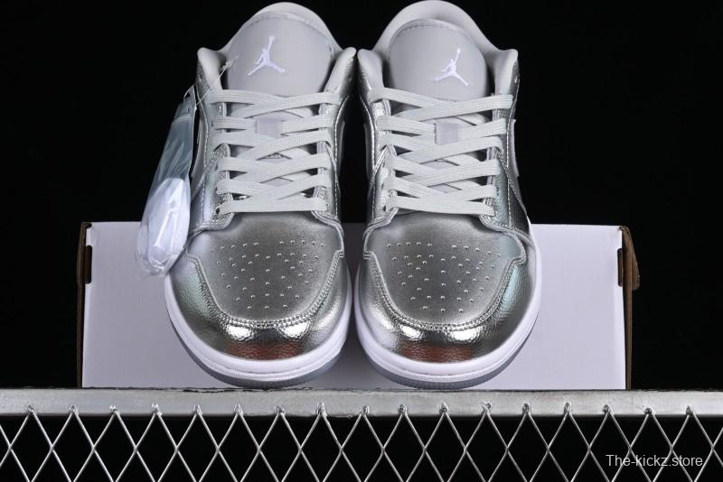 Nike Air Jordan 1 Low "Metallic Silver" Casual Sneakers with Metallic Finish - FN5030-001