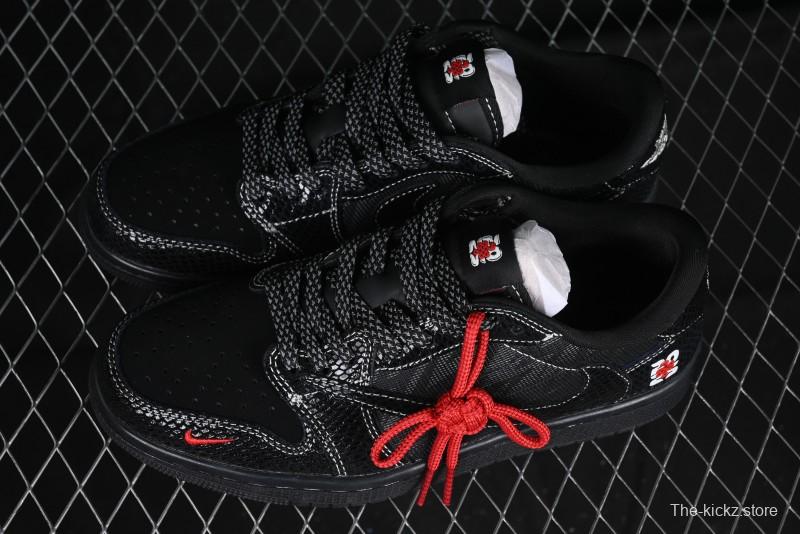 Nike Travis Scott x Fragment Design x Air Jordan 1 Low OG SP AJ1 Year of the Snake Limited Black Snake Web Low Top Casual Sneakers - CH6336-018