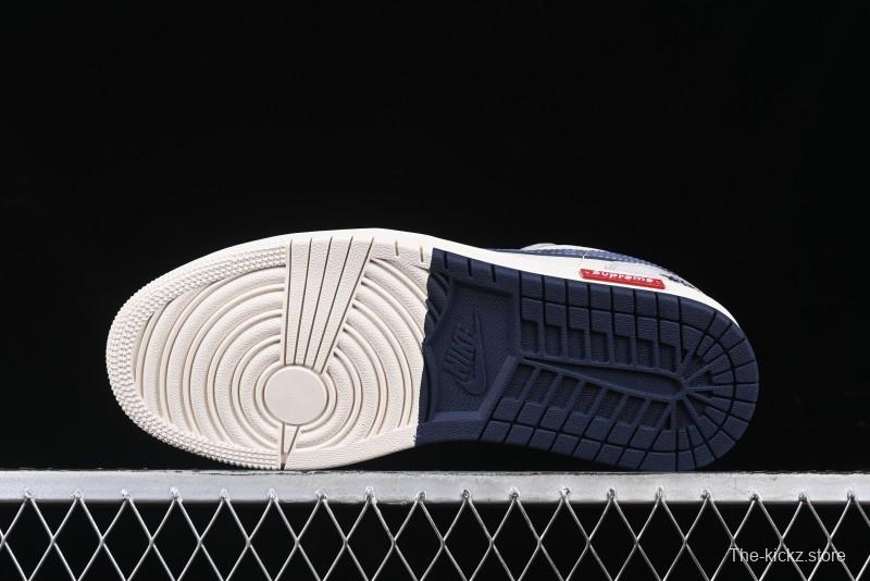 Nike Air Jordan 1 Low Stussy Collaboration Blue Suede Retro Basketball Shoes - SJ9950-035