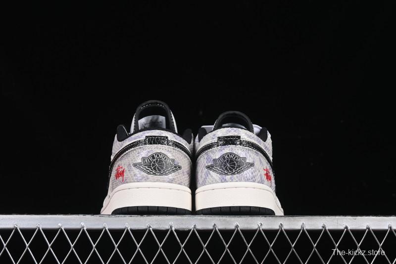 Nike Air Jordan 1 Low AJ1 Stussy Snake Year Limited Edition Purple Snake Grain High-End Custom Retro Basketball Shoes - FC1688-201