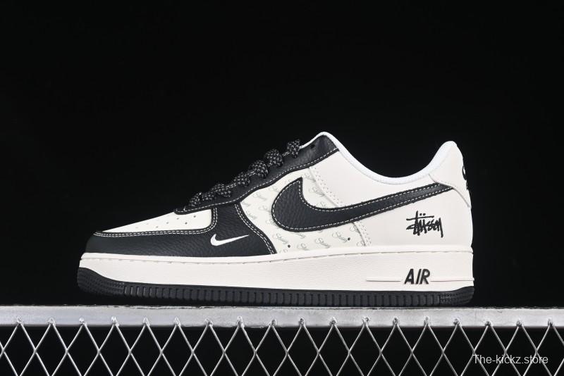 Nike Air Force 1 '07 Low Stussy Collaboration Black Leather Low-Top Casual Sneakers - HH7518-045