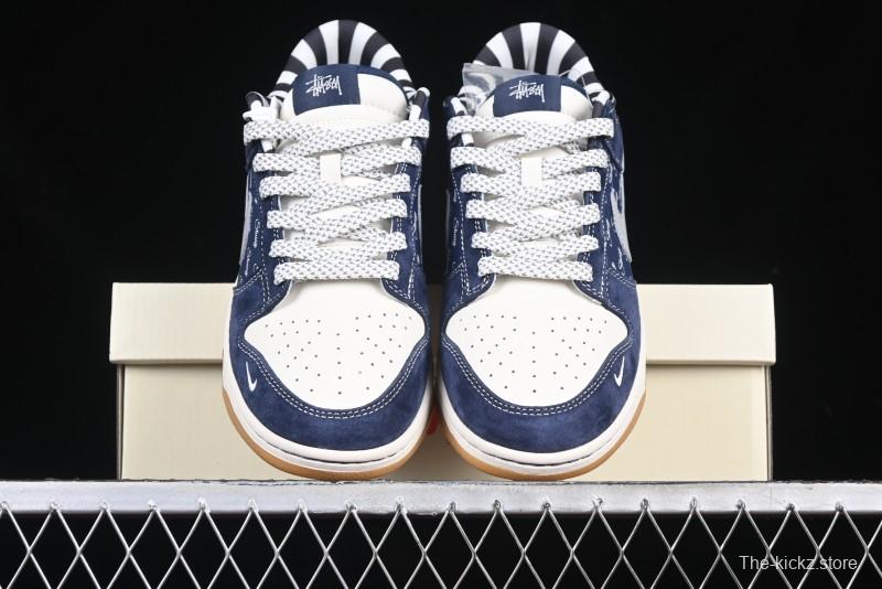 Nike SB Dunk Low Stussy Collaboration Suede Blue Anniversary Custom Low-Top Casual Sneakers - XS1086-009