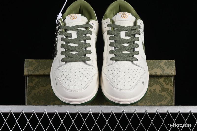 Nike SB Dunk Low Gucci Collaboration - Beige Green Woven Fabric Anniversary High-End Custom Low-Top Casual Skate Shoes - DQ1098-368