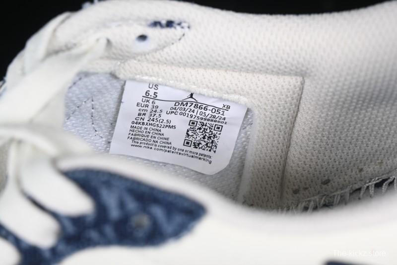 Nike Travis Scott x Fragment Design x Air Jordan 1 Low OG SP AJ1 MLB Collaboration White Blue Denim Low-top Casual Sneakers - DM7866-051