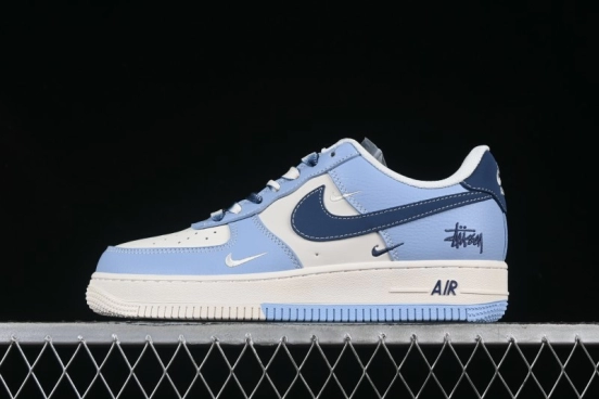 Nike Air Force 1 '07 Low Stussy Collaboration Dual-Tone Sky Blue Low-Top Casual Sneakers - XS1958-516