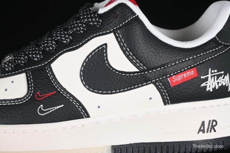 Nike Air Force 1 '07 Low Stussy Supreme Collaboration Dual-Tone Black Red Logo Low-Top Casual Sneakers - HH7518-043