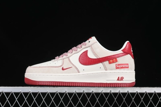 Nike Air Force 1 '07 Low Supreme Collaboration Year of the Snake Limited Edition Red Snake Swoosh Low-Top Casual Sneakers - HH7518-032