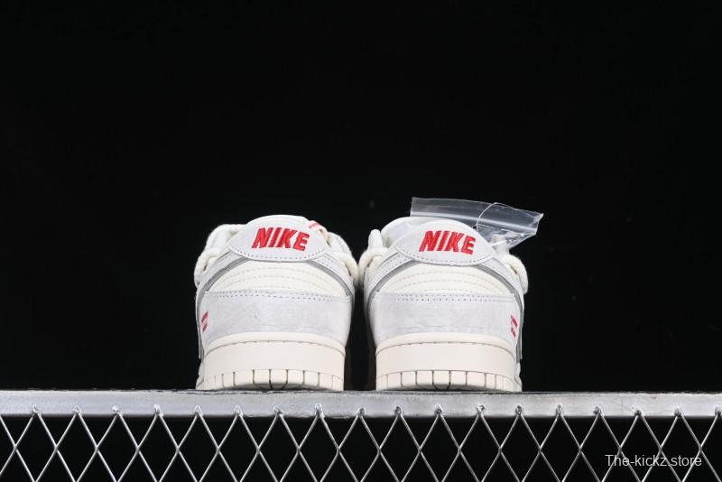 Nike SB Dunk Low Supreme Collaboration Light Gray Drawstring Anniversary High-End Custom Low-Top Casual Skate Shoes - XX3168-109