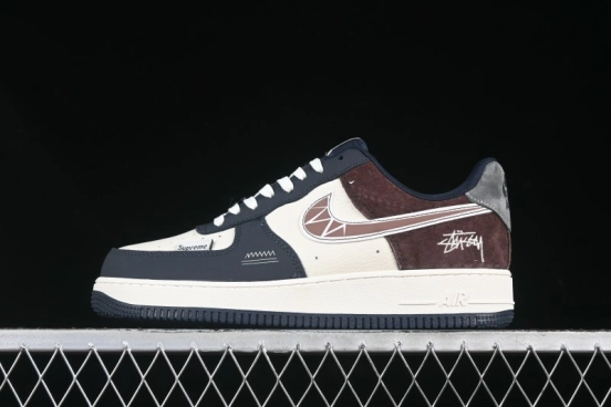 Nike Air Force 1 '07 Low Stussy Collaboration White Blue Chocolate Low-Top Casual Sneakers - KK1988-061