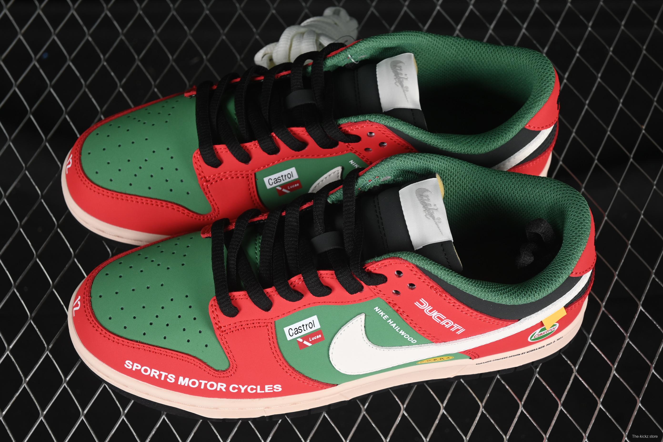 Nike SB Dunk Low Racing Red/Green Anniversary Custom Low-Top Casual Skate Shoes - MU0232-361
