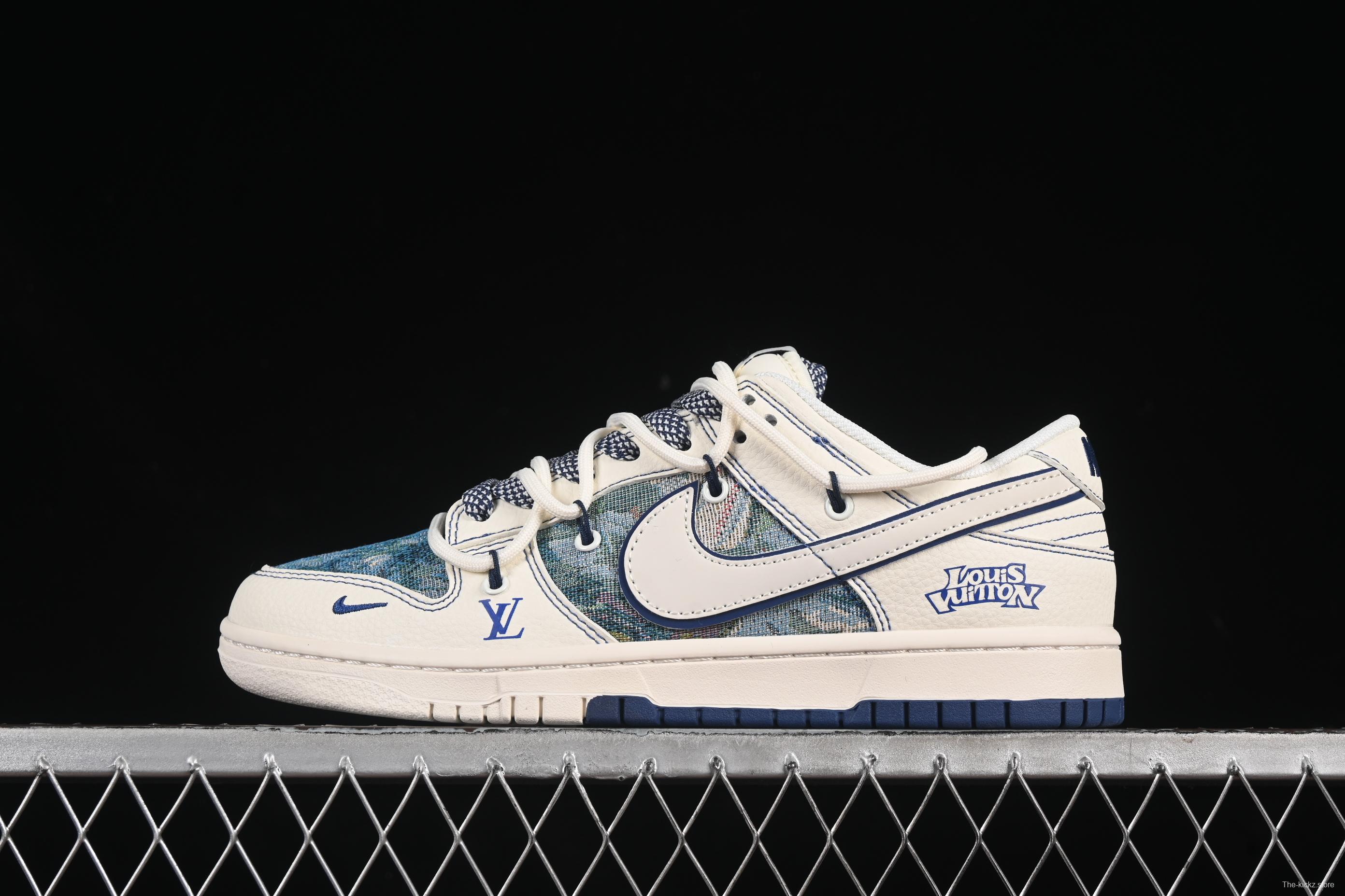Nike SB Dunk Low LV Series Strap Oil Painting White Swoosh Anniversary Customized Low-Top Casual Skate Shoes - DM6868-077