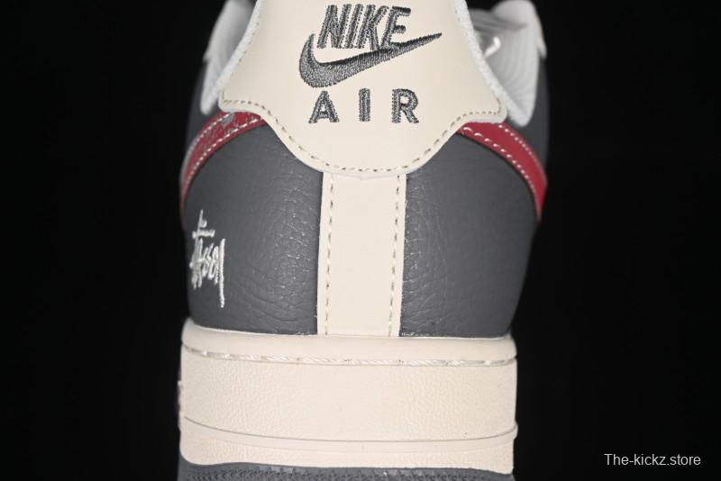 Nike Air Force 1 '07 Low Stussy Collaboration Render Red Swoosh Casual Sneakers - XS1958-573