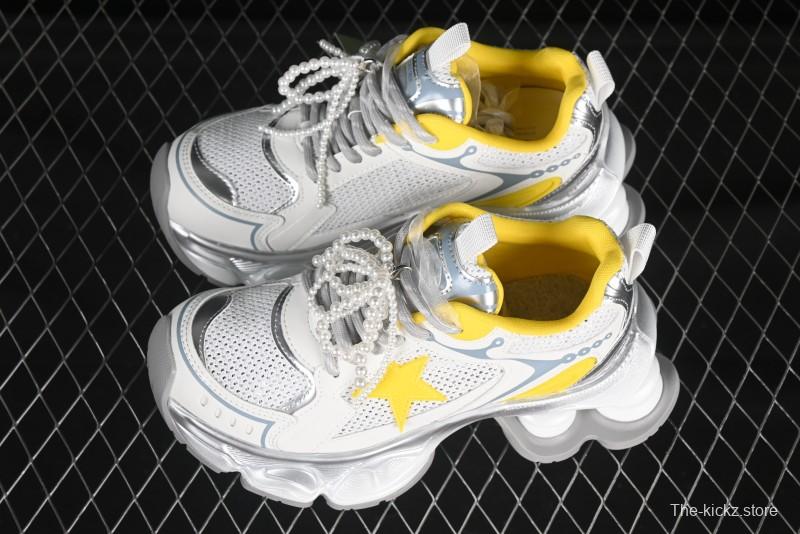 GG-CC Star-Designed Lace-Up Hollow-Out Chunky Sneakers with 5cm Height Boost - G25X269