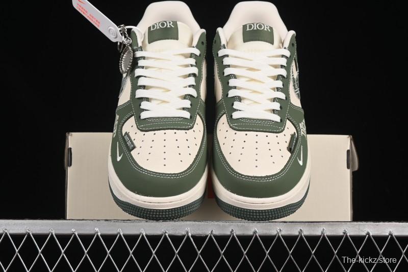 Nike Air Force 1'07 Low Dior Collaboration Dark Green Floral Swoosh Casual Sneakers - KK1988-081